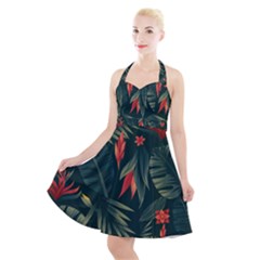 Tropical Flowers Halter Party Swing Dress  by HWDesign