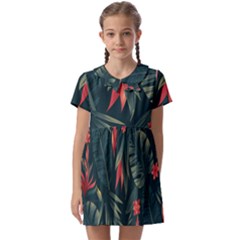 Tropical Flowers Kids  Asymmetric Collar Dress by HWDesign