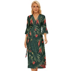 Tropical Flowers Midsummer Wrap Dress by HWDesign