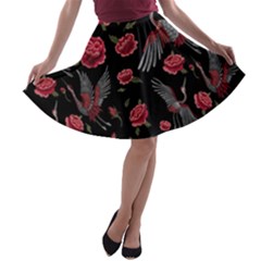 Cranes N Roses A-line Skater Skirt by HWDesign