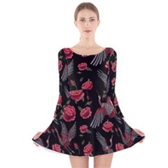 Cranes N Roses Long Sleeve Velvet Skater Dress by HWDesign