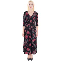 Cranes N Roses Quarter Sleeve Wrap Maxi Dress by HWDesign