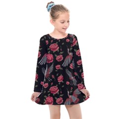 Cranes N Roses Kids  Long Sleeve Dress by HWDesign