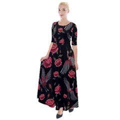 Cranes N Roses Half Sleeves Maxi Dress by HWDesign