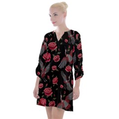 Cranes N Roses Open Neck Shift Dress by HWDesign