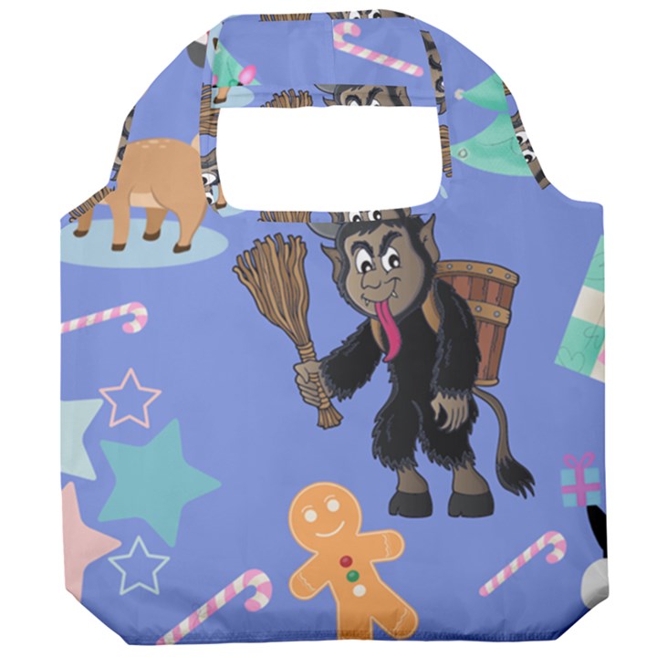 Blue Krampus Christmas Foldable Grocery Recycle Bag