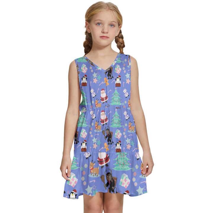 Blue Krampus Christmas Kids  Sleeveless Tiered Mini Dress