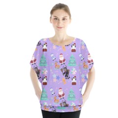 Purple Krampus Christmas Batwing Chiffon Blouse