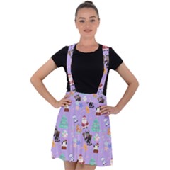 Purple Krampus Christmas Velvet Suspender Skater Skirt