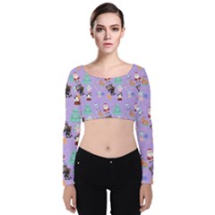 Purple Krampus Christmas Velvet Long Sleeve Crop Top