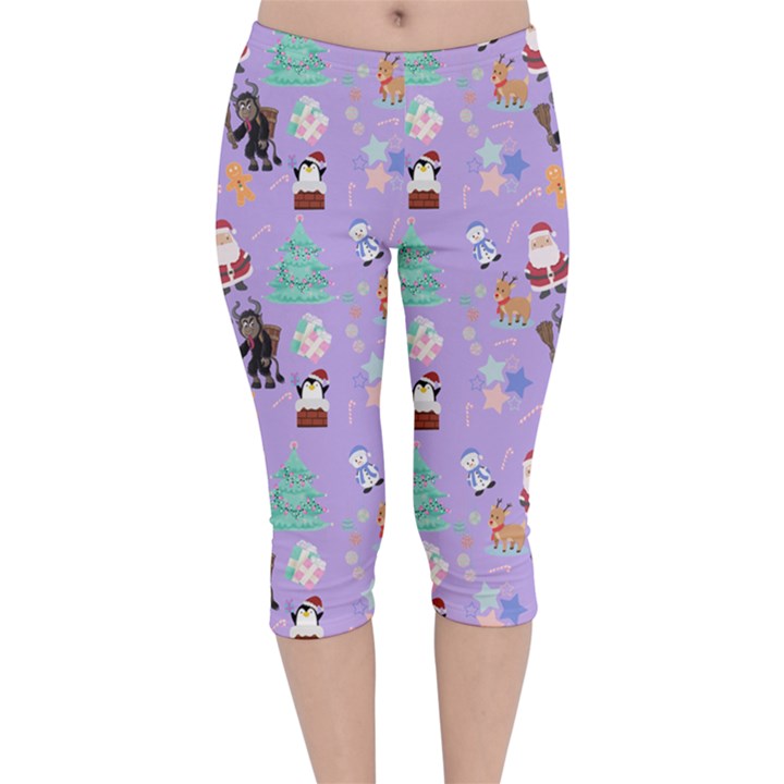 Purple Krampus Christmas Velvet Capri Leggings 