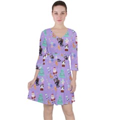 Purple Krampus Christmas Quarter Sleeve Ruffle Waist Dress