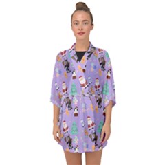 Purple Krampus Christmas Half Sleeve Chiffon Kimono