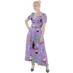 Purple Krampus Christmas Button Up Short Sleeve Maxi Dress