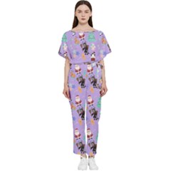 Purple Krampus Christmas Batwing Lightweight Chiffon Jumpsuit