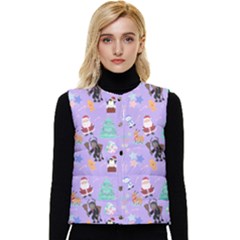 Purple Krampus Christmas Women s Short Button Up Puffer Vest