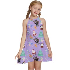 Purple Krampus Christmas Kids  Halter Collar Waist Tie Chiffon Dress