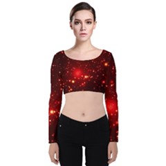 Firework-star-light-design Velvet Long Sleeve Crop Top