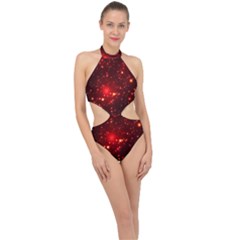 Firework-star-light-design Halter Side Cut Swimsuit by Jancukart