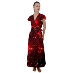 Firework-star-light-design Flutter Sleeve Maxi Dress by Jancukart