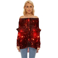 Firework-star-light-design Off Shoulder Chiffon Pocket Shirt by Jancukart