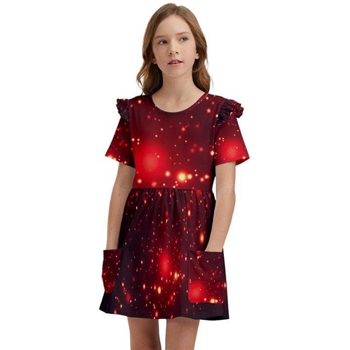 Firework-star-light-design Kids  Frilly Sleeves Pocket Dress