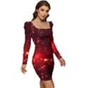 Firework-star-light-design Women Long Sleeve Ruched Stretch Jersey Dress View2