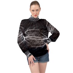 Flash-electricity-energy-current High Neck Long Sleeve Chiffon Top