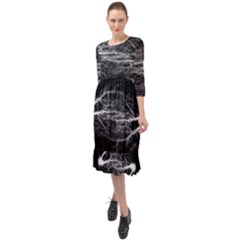 Flash-electricity-energy-current Ruffle End Midi Chiffon Dress