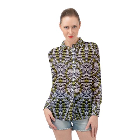 Acid Green Repeats I Long Sleeve Chiffon Shirt by kaleidomarblingart