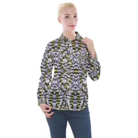 Acid Green Repeats I Women s Long Sleeve Pocket Shirt by kaleidomarblingart