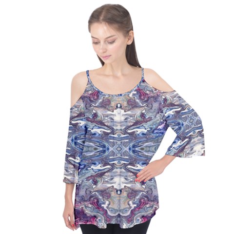 Abstract Pouring Flutter Sleeve Tee  by kaleidomarblingart