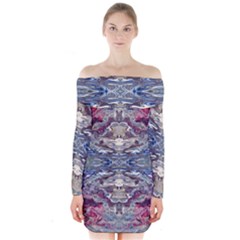 Abstract Pouring Long Sleeve Off Shoulder Dress by kaleidomarblingart