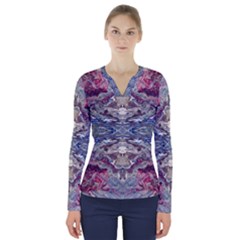 Abstract Pouring V-neck Long Sleeve Top by kaleidomarblingart