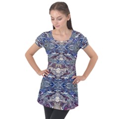 Abstract Pouring Puff Sleeve Tunic Top by kaleidomarblingart