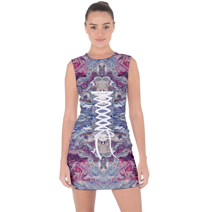 Abstract pouring Lace Up Front Bodycon Dress