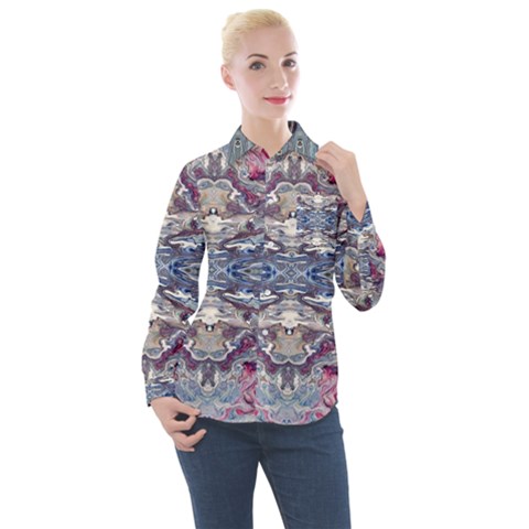 Abstract Pouring Women s Long Sleeve Pocket Shirt by kaleidomarblingart