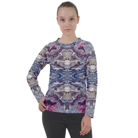 Abstract Pouring Women s Long Sleeve Raglan Tee by kaleidomarblingart