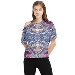 Abstract Pouring One Shoulder Cut Out Tee by kaleidomarblingart