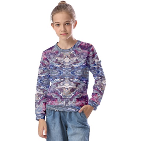 Abstract Pouring Kids  Long Sleeve Tee With Frill  by kaleidomarblingart