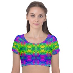 Color Me Happy Velvet Short Sleeve Crop Top  by Thespacecampers