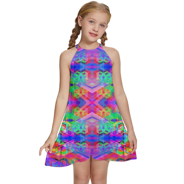 Deep Space 333 Kids  Halter Collar Waist Tie Chiffon Dress