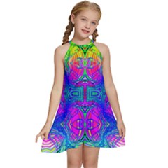 Liquid Rainbows Kids  Halter Collar Waist Tie Chiffon Dress