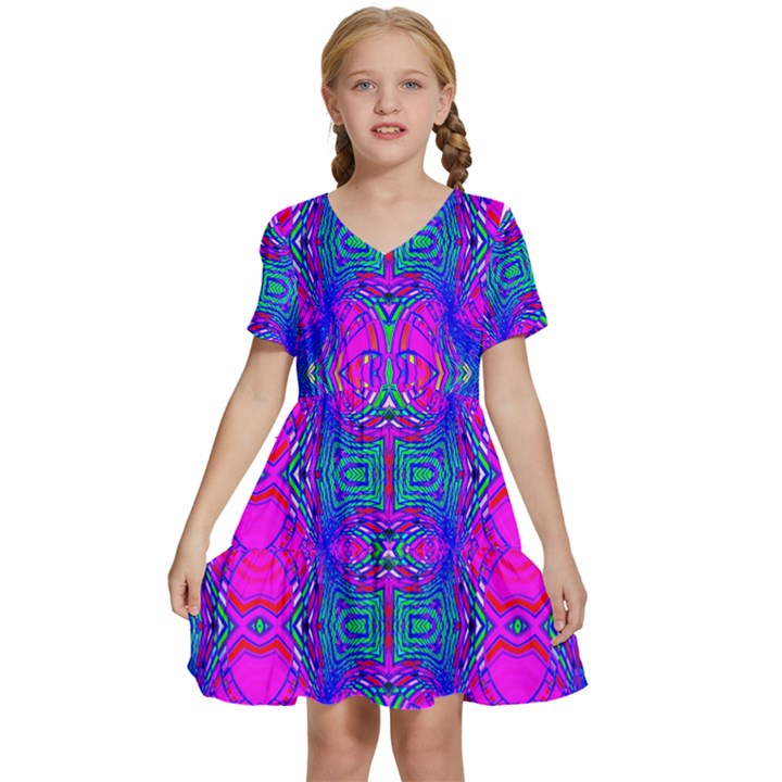 Liquid Rainbows Kids  Short Sleeve Tiered Mini Dress