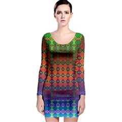 Fractaled Pixels Long Sleeve Bodycon Dress by Thespacecampers