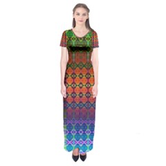 Fractaled Pixels Short Sleeve Maxi Dress by Thespacecampers