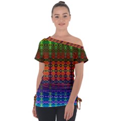 Fractaled Pixels Off Shoulder Tie-up Tee