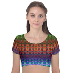 Fractaled Pixels Velvet Short Sleeve Crop Top  by Thespacecampers