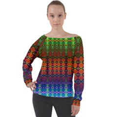 Fractaled Pixels Off Shoulder Long Sleeve Velour Top by Thespacecampers