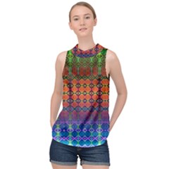 Fractaled Pixels High Neck Satin Top by Thespacecampers